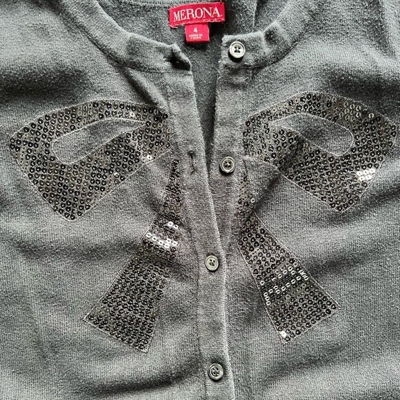 Merona Sequin Bow Button Front Long Sleeved Black Cardigan Women's size 4x - Picture 4 of 8
